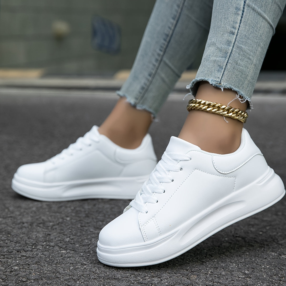 Stijlvolle Dames Sneakers – Schoon Witte Leren Casual Schoenen