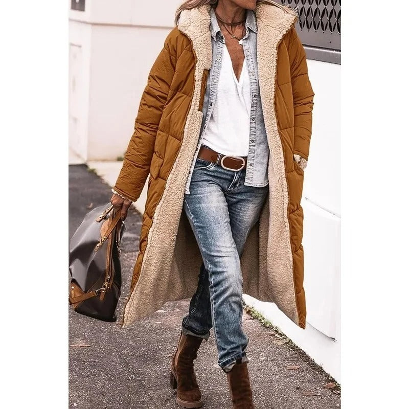 Amalia | Stijlvolle Dames Longline Pufferjas met Sherpa Voering