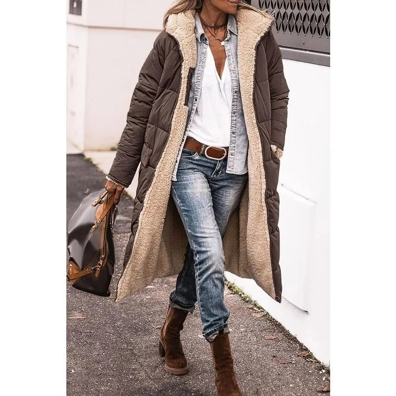 Amalia | Stijlvolle Dames Longline Pufferjas met Sherpa Voering