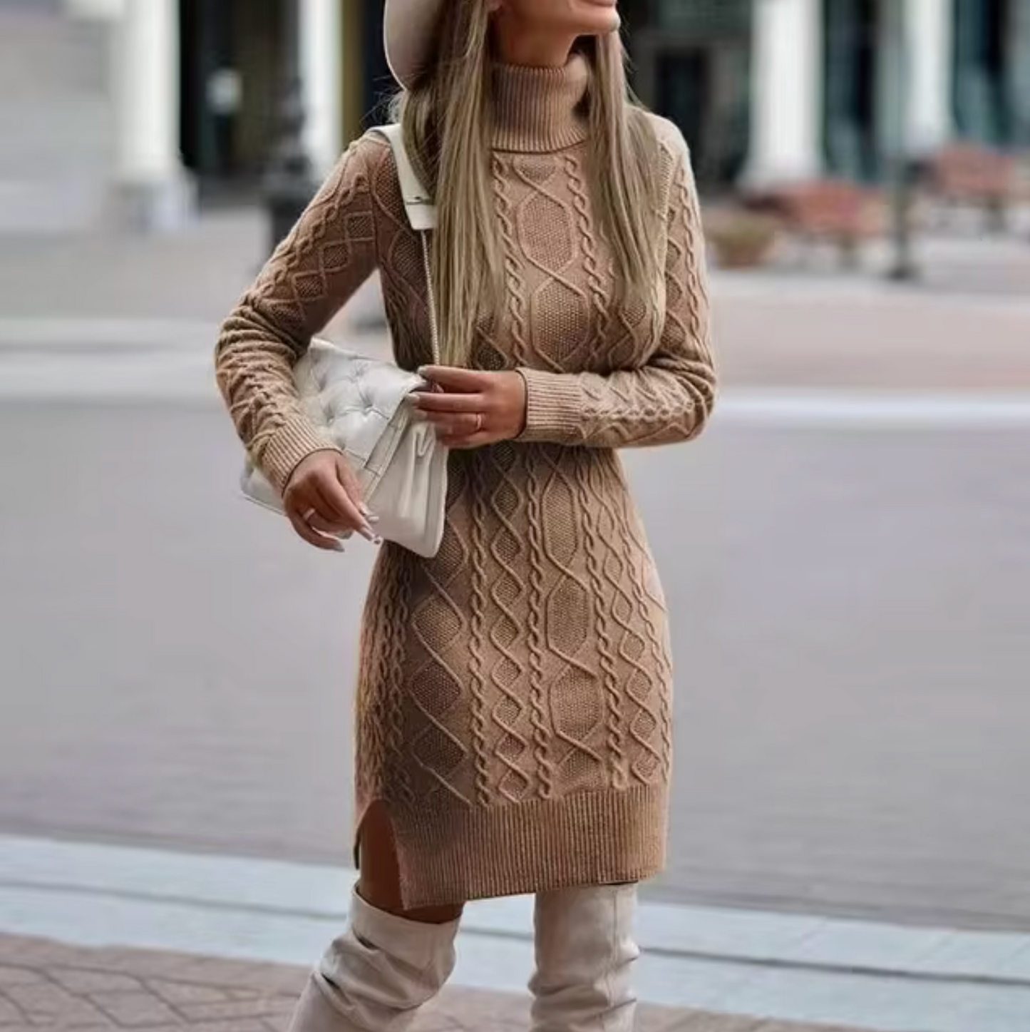 Leonie | Stijlvolle Dames Midi Jurk met Lange Mouwen van Tricot