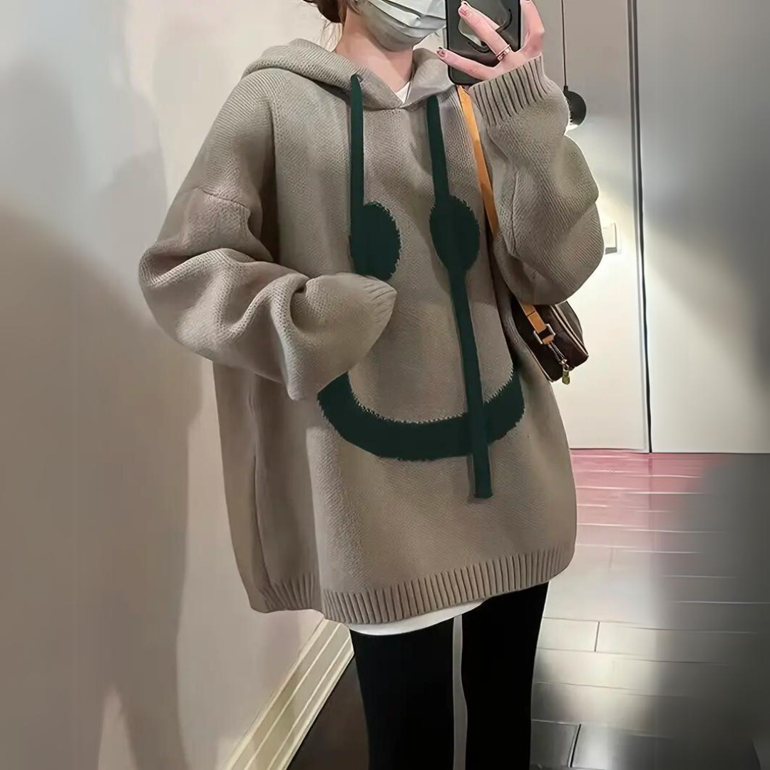 Kai | Comfortabele Plus Size Dames Hoodie met Smiley Gezicht | Gebreid