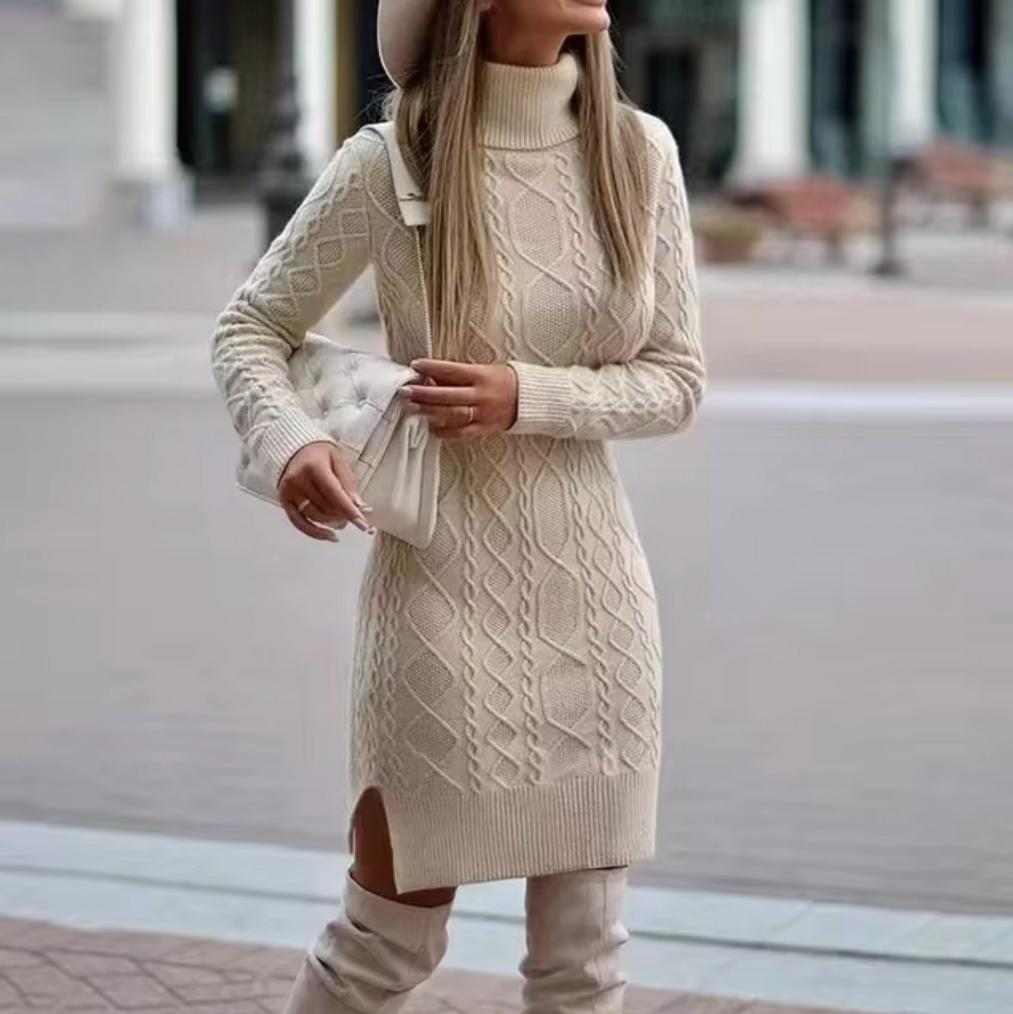 Leonie | Stijlvolle Dames Midi Jurk met Lange Mouwen van Tricot