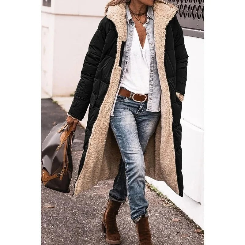 Amalia | Stijlvolle Dames Longline Pufferjas met Sherpa Voering