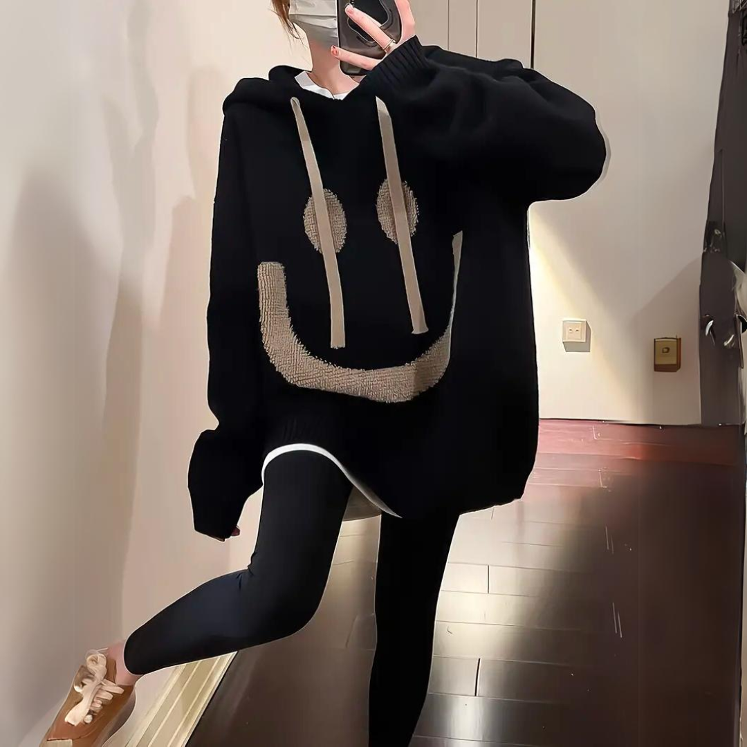 Kai | Comfortabele Plus Size Dames Hoodie met Smiley Gezicht | Gebreid