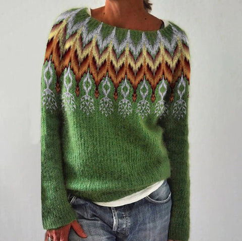Stijlvolle Vrouwen Trui met Retro Patroon voor de Herfst