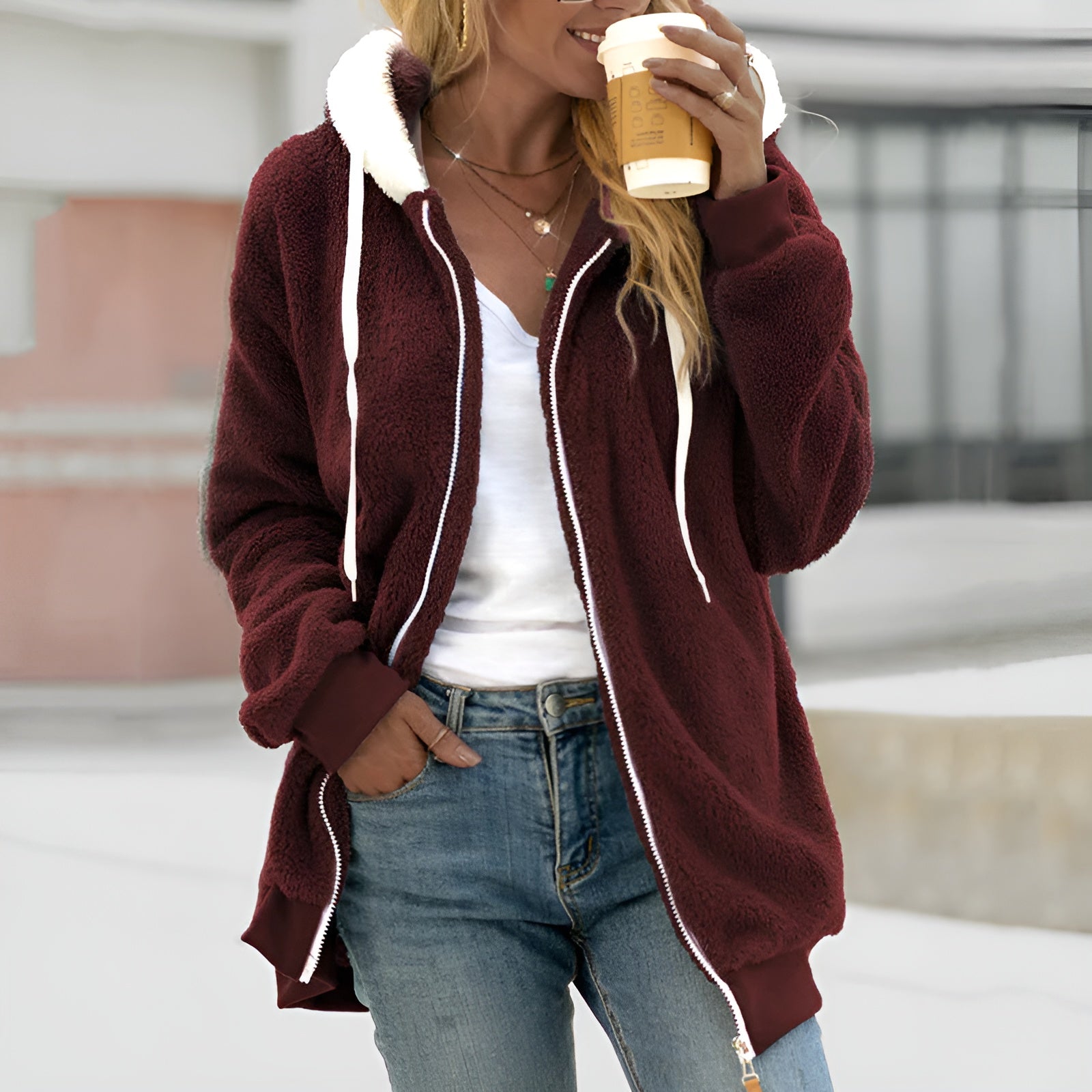 Beppie | Zachte Dames Oversized Sherpa Hoodie met Rits