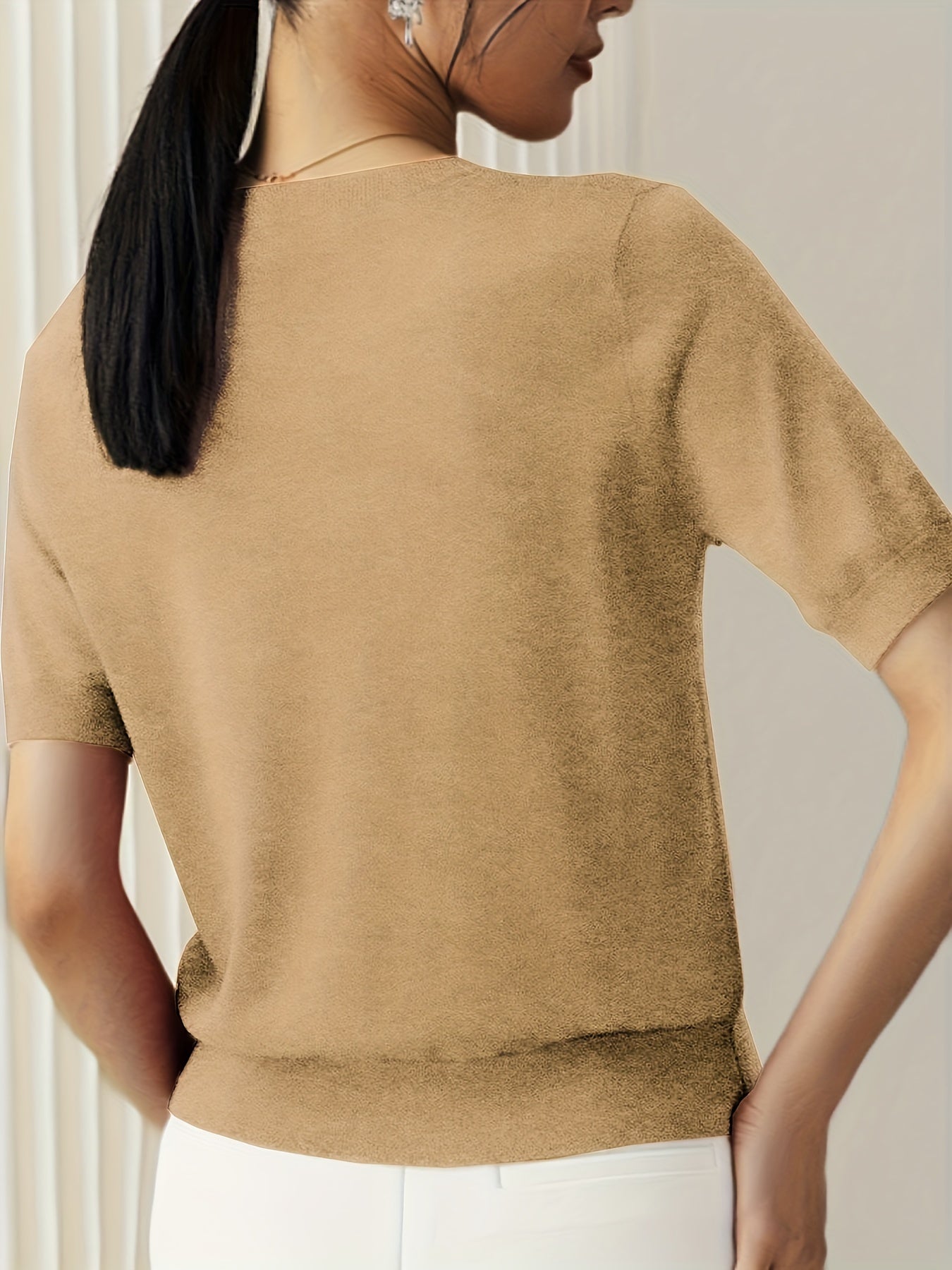 Wilhelmina | Stijlvolle Dames Gebreide Top met Korte Mouwen