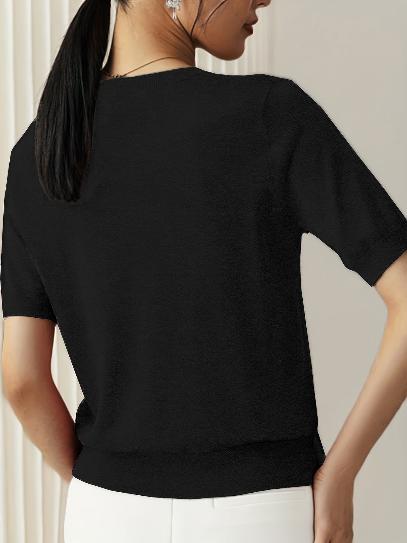 Wilhelmina | Stijlvolle Dames Gebreide Top met Korte Mouwen