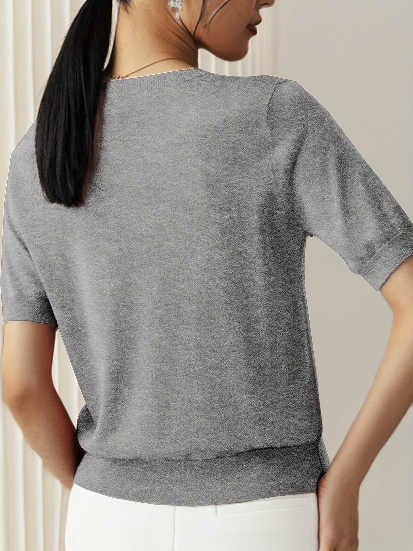 Wilhelmina | Stijlvolle Dames Gebreide Top met Korte Mouwen