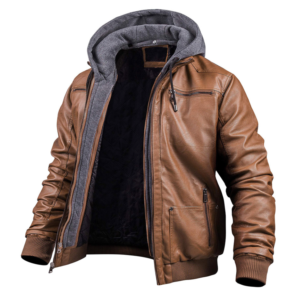 Elegante Premium Leren Winterjas met Capuchon