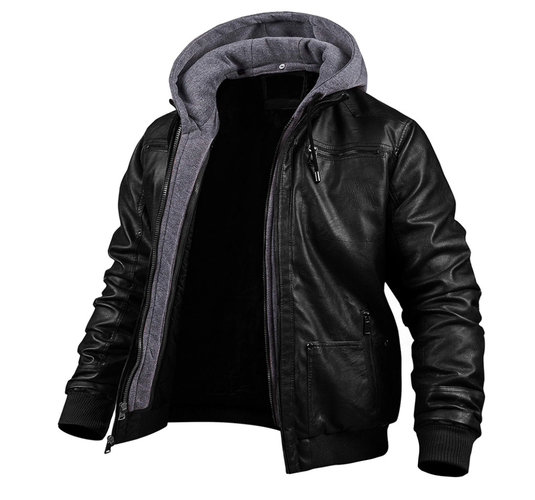 Elegante Premium Leren Winterjas met Capuchon