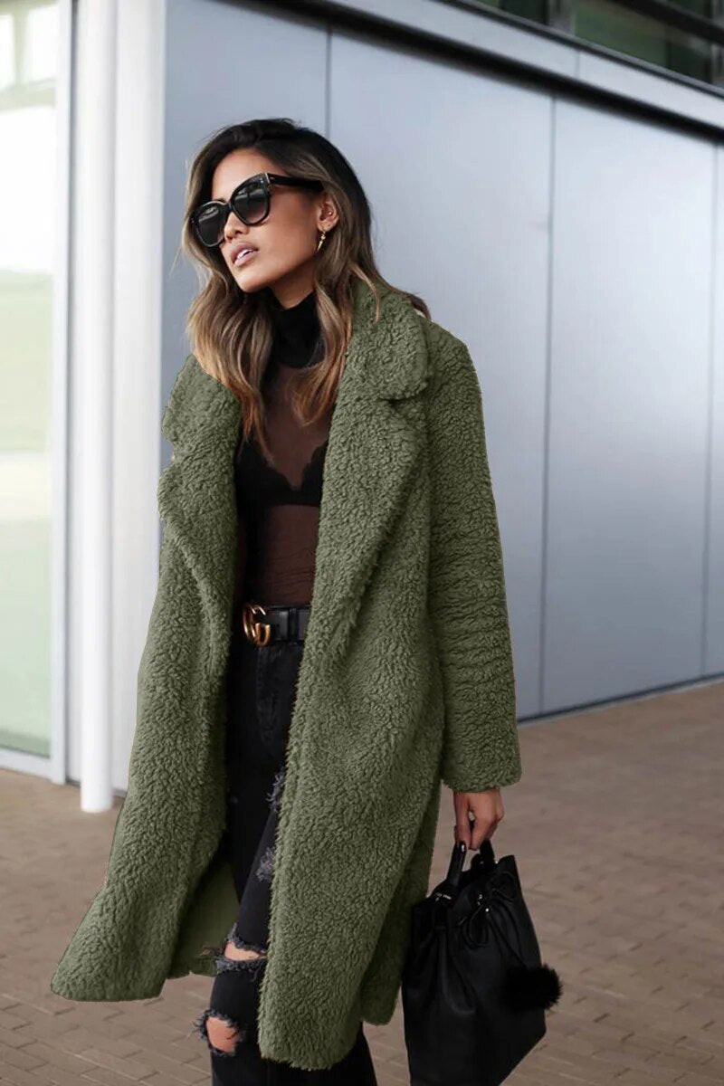 Sonja | Zachte Dames Fleece Jas | Warme Lange Winterjas