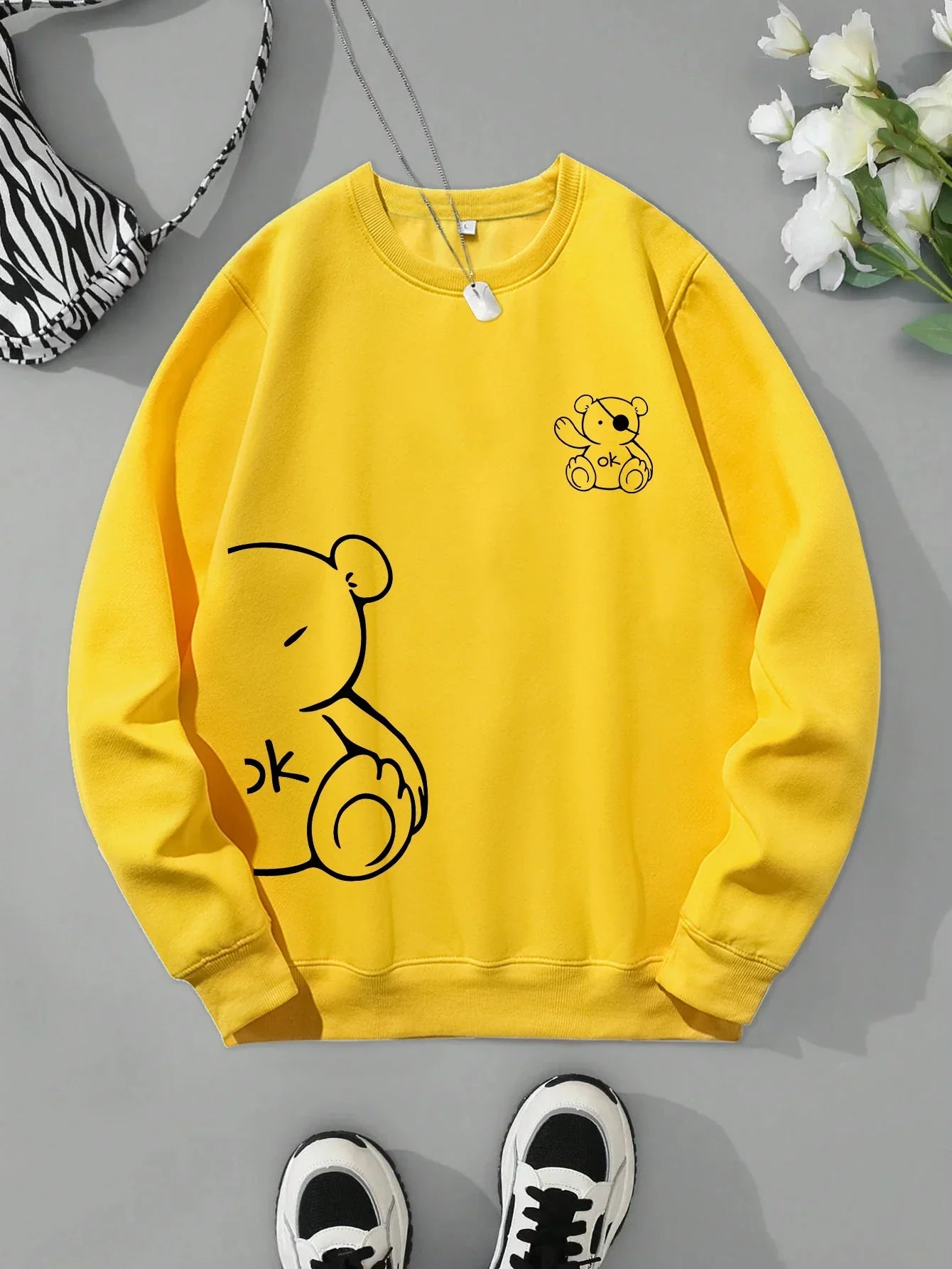 Unisex Katten Trui β Minimalistische Oversized Sweater met Kattenlijnprint