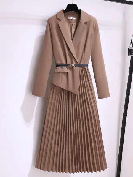 Netty | Elegante Geplooide Blazer Jurk met Stijlvol Ceintuur