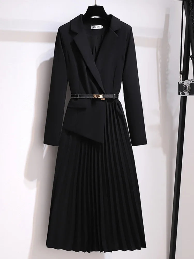 Netty | Elegante Geplooide Blazer Jurk met Stijlvol Ceintuur
