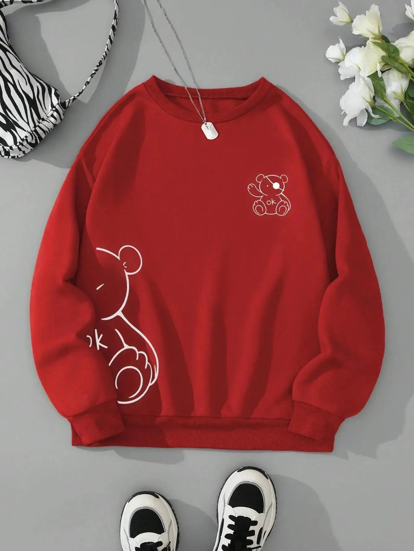 Unisex Katten Trui β Minimalistische Oversized Sweater met Kattenlijnprint