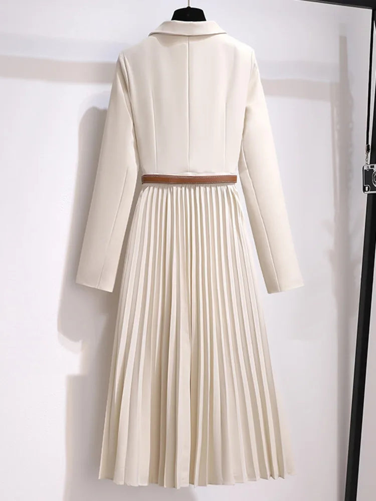 Netty | Elegante Geplooide Blazer Jurk met Stijlvol Ceintuur