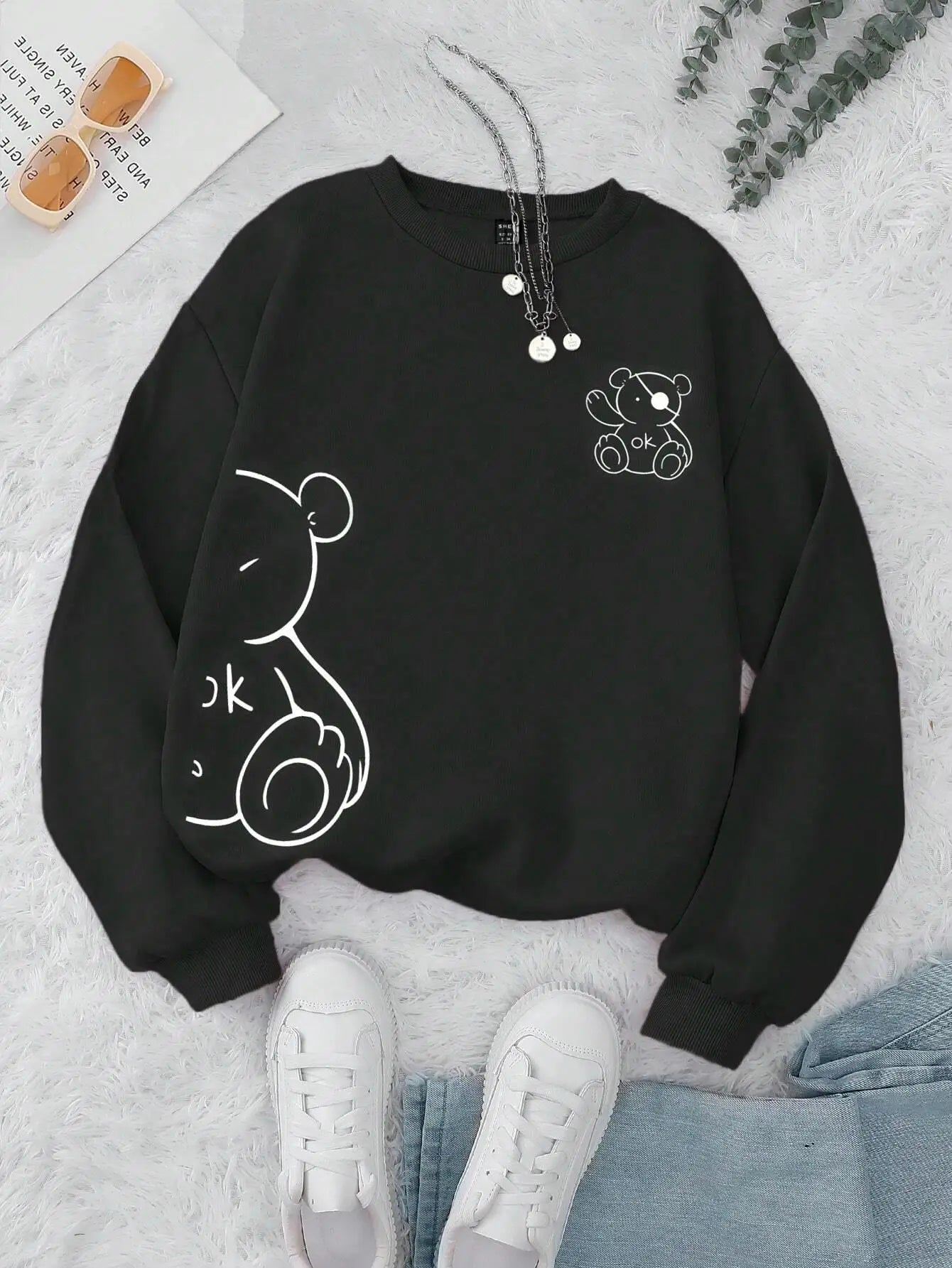 Unisex Katten Trui β Minimalistische Oversized Sweater met Kattenlijnprint