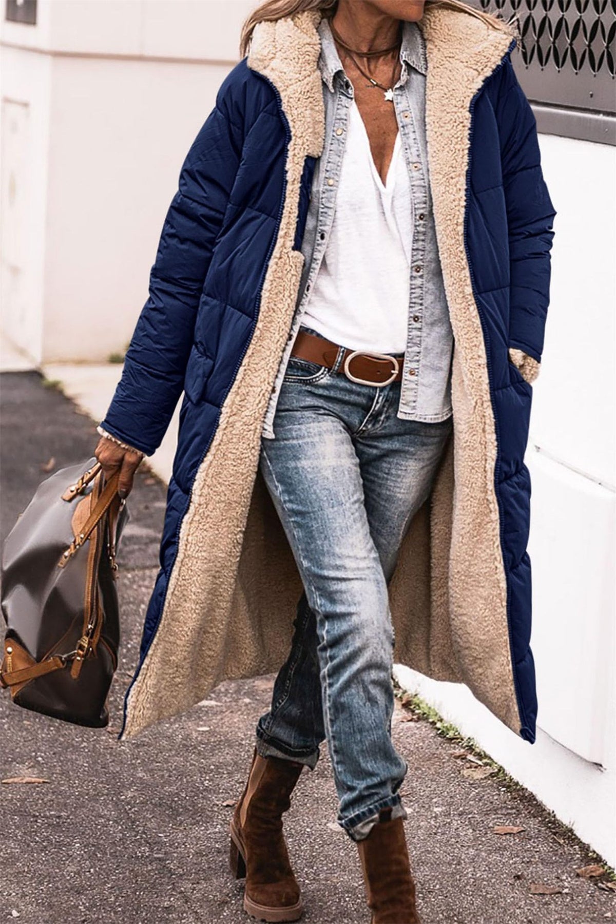 Amalia | Stijlvolle Dames Longline Pufferjas met Sherpa Voering