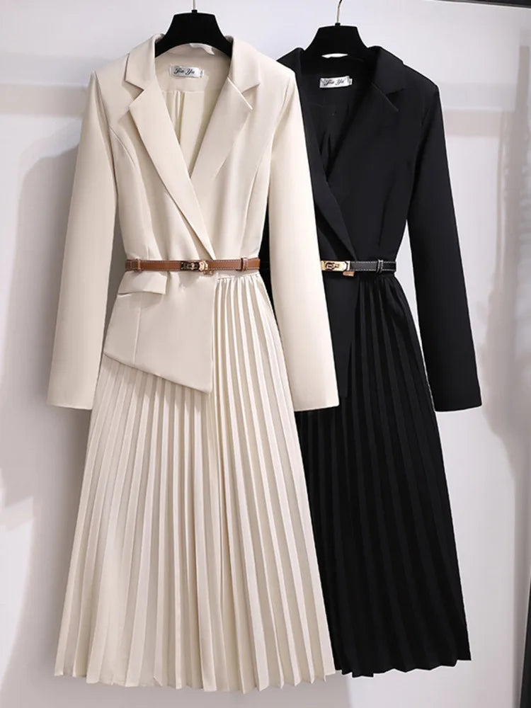 Netty | Elegante Geplooide Blazer Jurk met Stijlvol Ceintuur