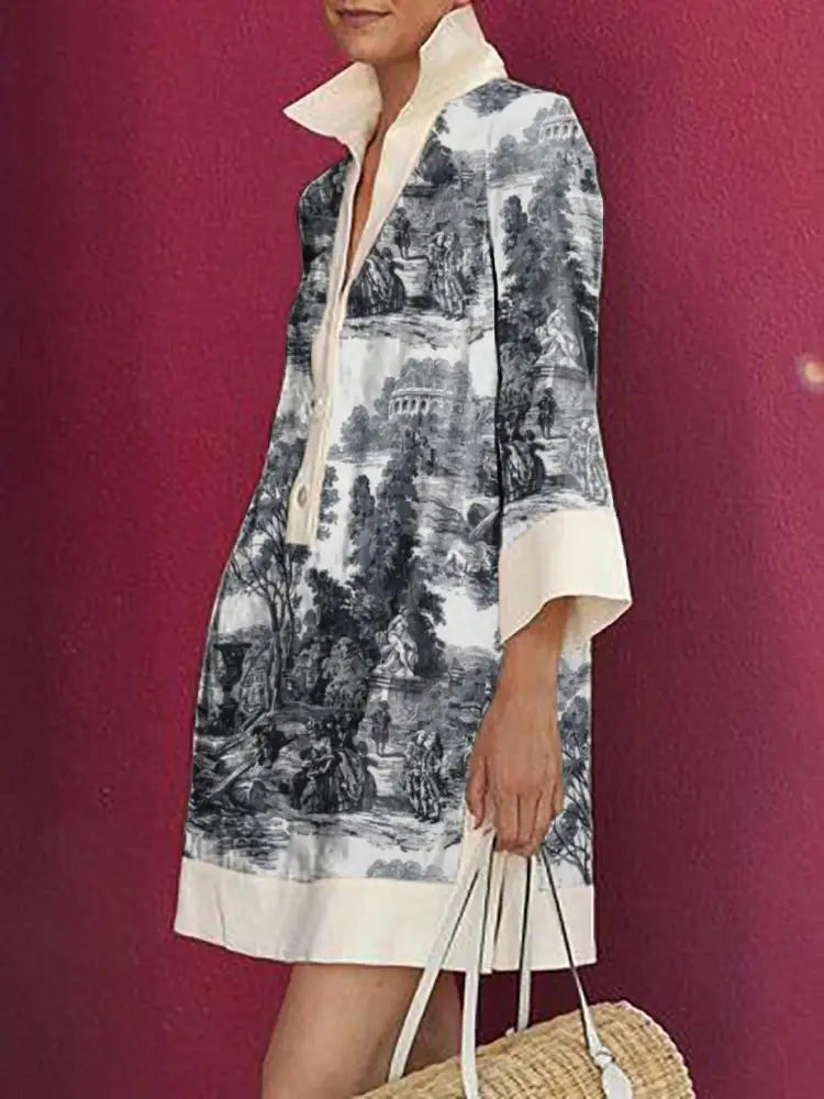 Mechteld | Stijlvolle Vintage Toile Prints Mini Tuniek Jurk voor Dames | Nadia
