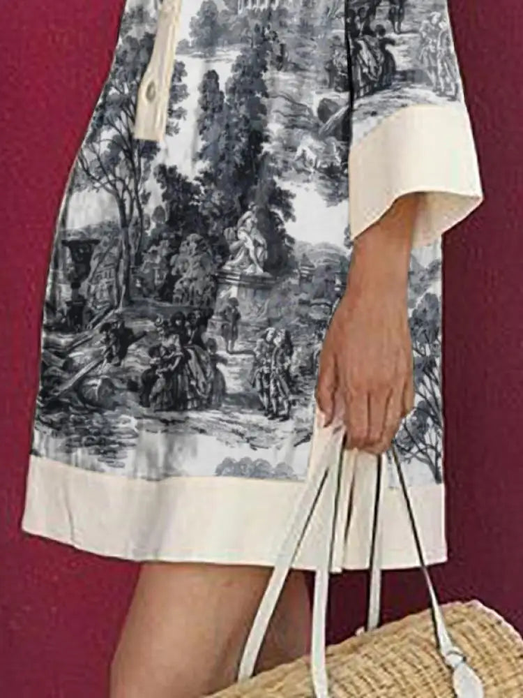 Mechteld | Stijlvolle Vintage Toile Prints Mini Tuniek Jurk voor Dames | Nadia