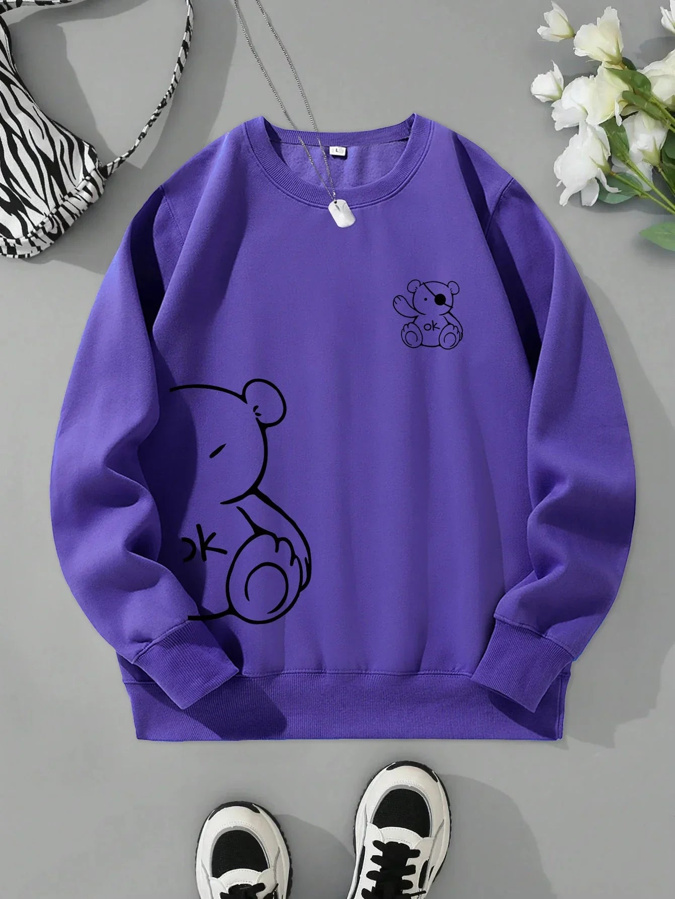 Unisex Katten Trui β Minimalistische Oversized Sweater met Kattenlijnprint