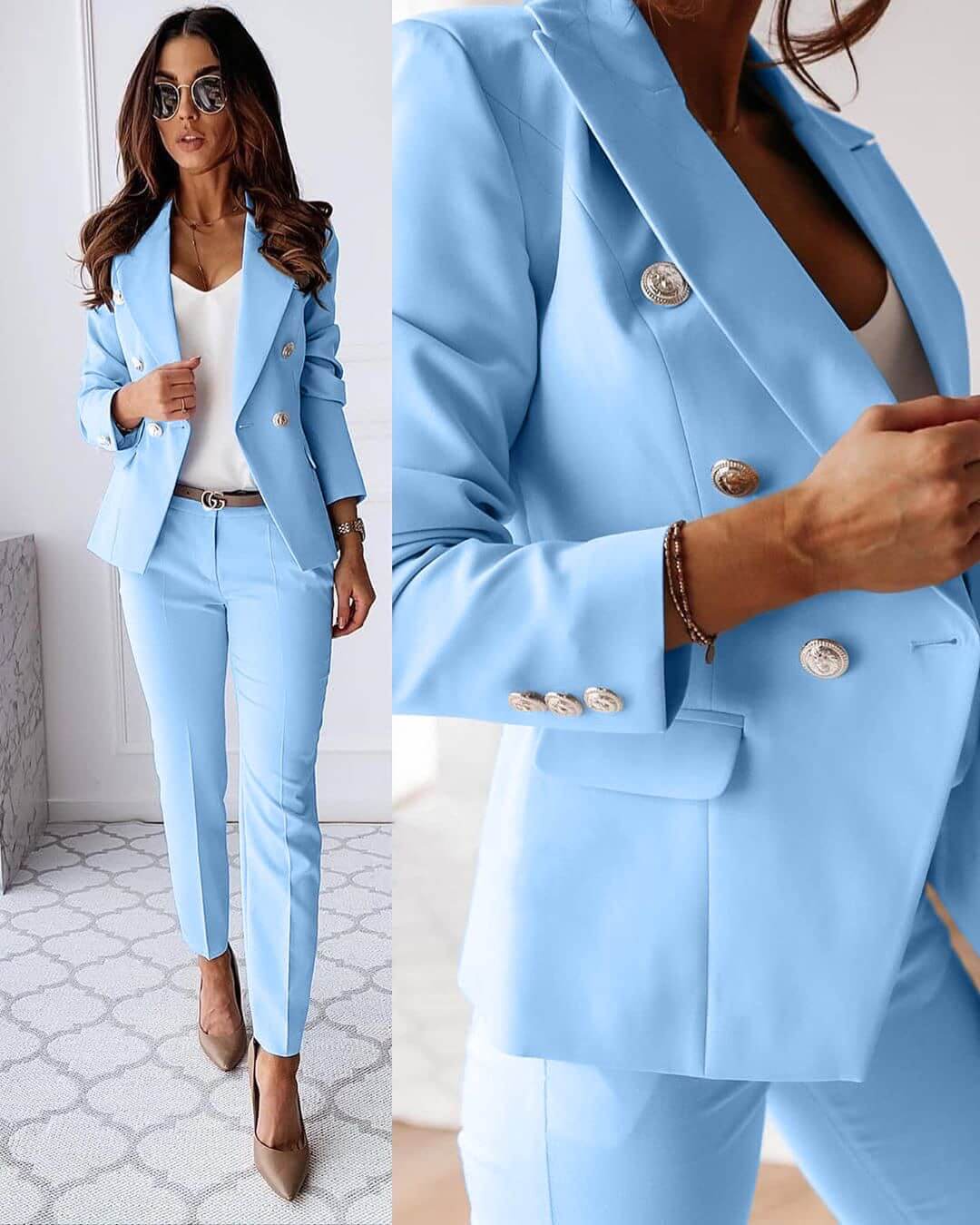 Stijlvolle Dubbelzijdige Blazer en Broek Set voor Dames