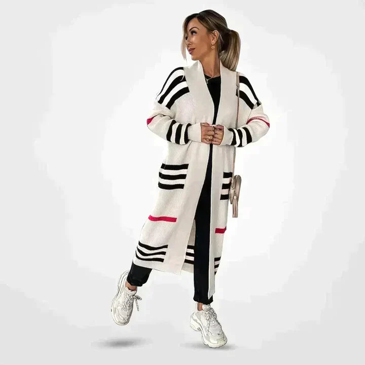 Sabrine | Strepenpatroon Lange Dames Cardigan | Comfortabel