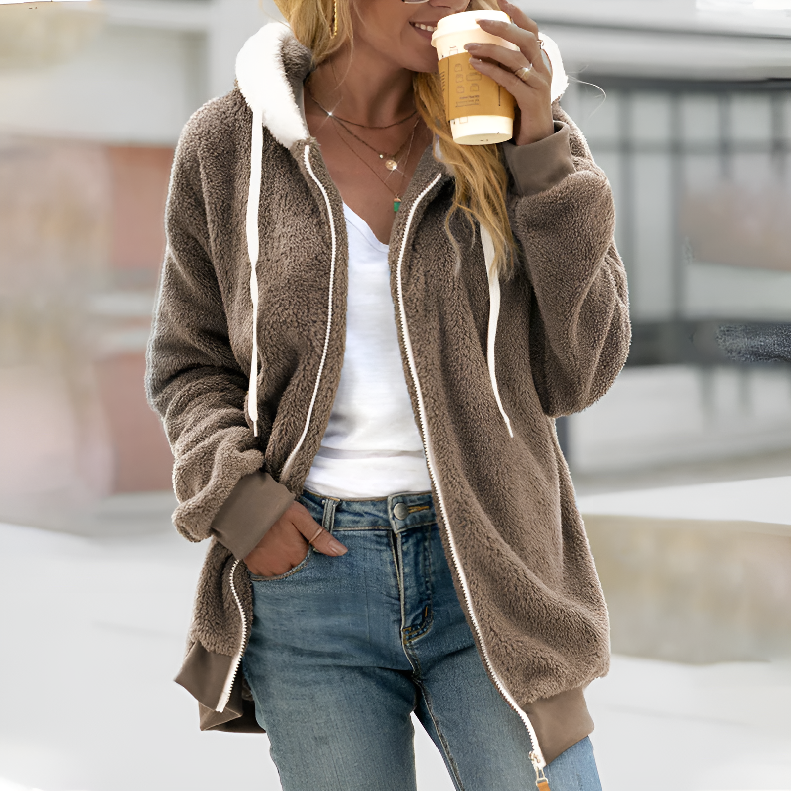Beppie | Zachte Dames Oversized Sherpa Hoodie met Rits