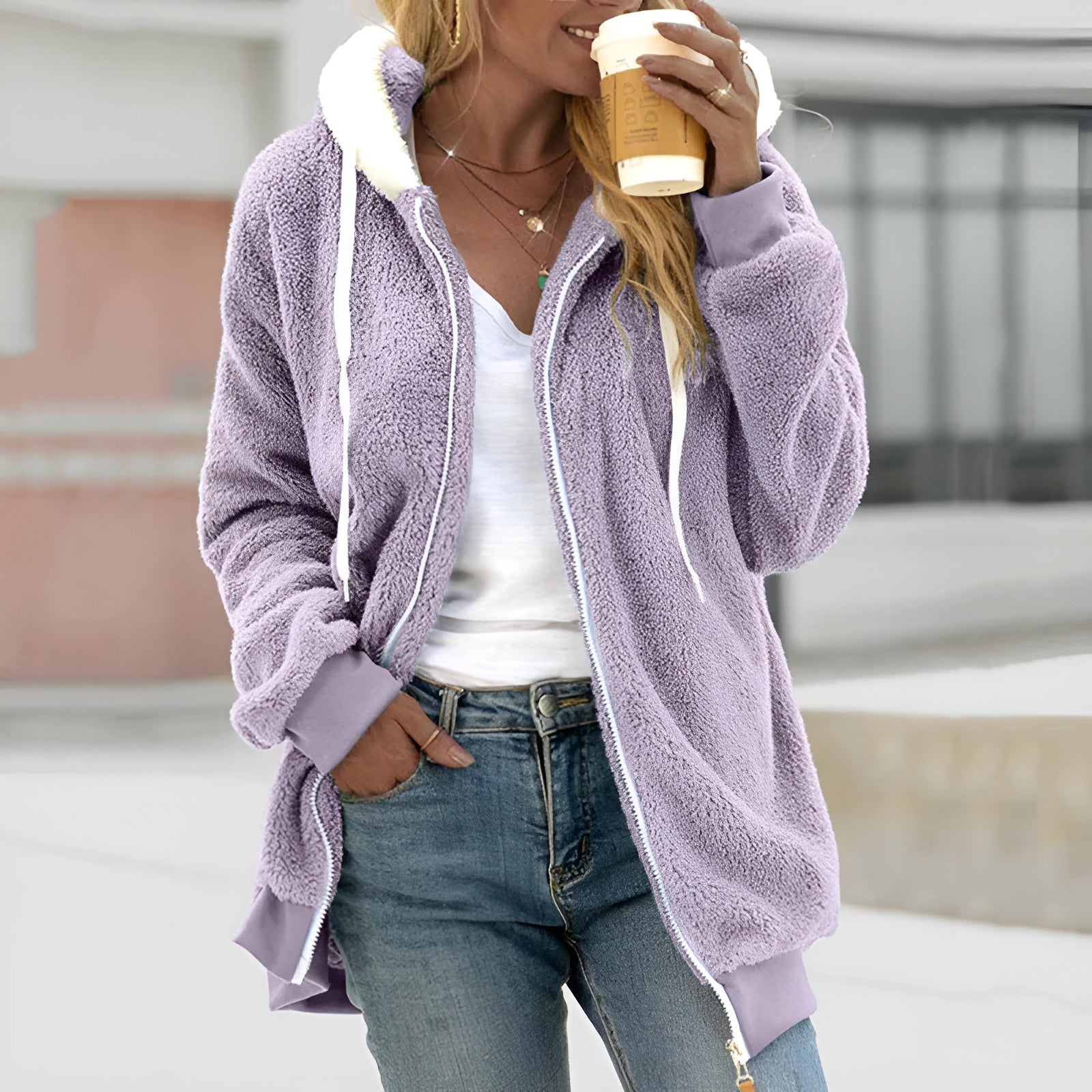 Beppie | Zachte Dames Oversized Sherpa Hoodie met Rits