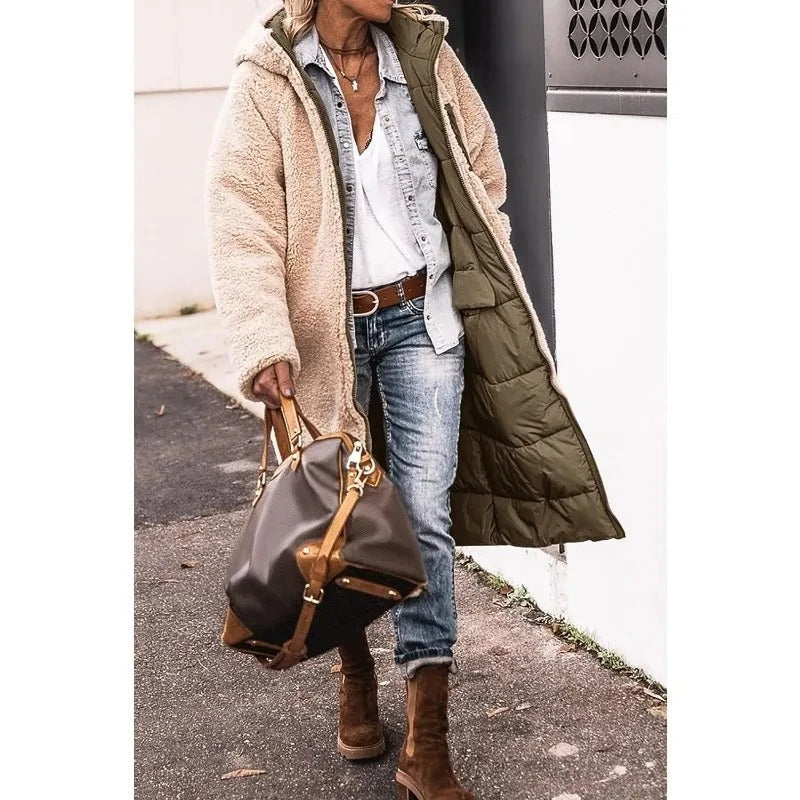 Amalia | Stijlvolle Dames Longline Pufferjas met Sherpa Voering