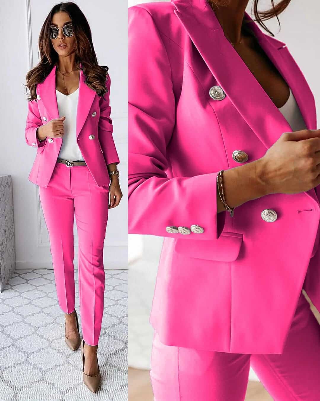 Stijlvolle Dubbelzijdige Blazer en Broek Set voor Dames