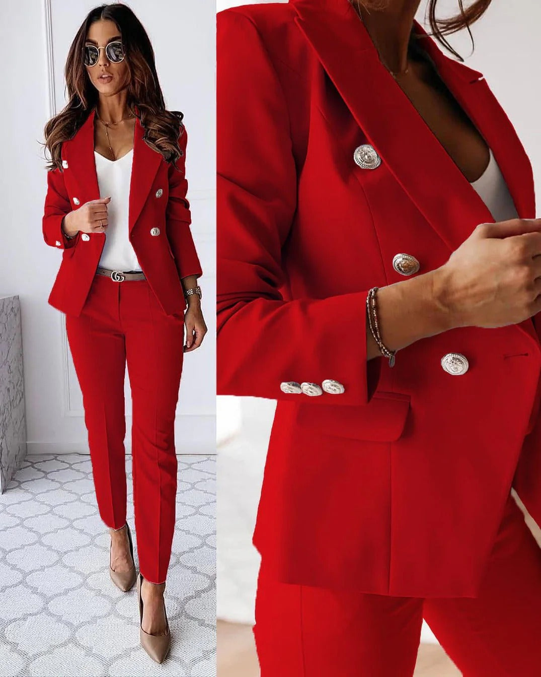 Stijlvolle Dubbelzijdige Blazer en Broek Set voor Dames