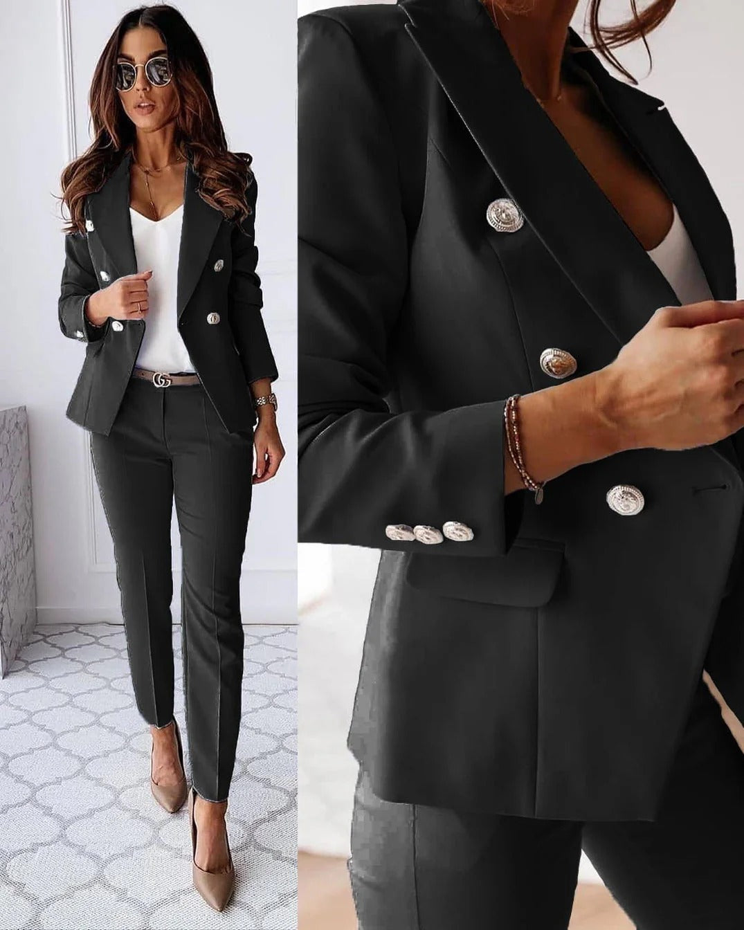 Stijlvolle Dubbelzijdige Blazer en Broek Set voor Dames