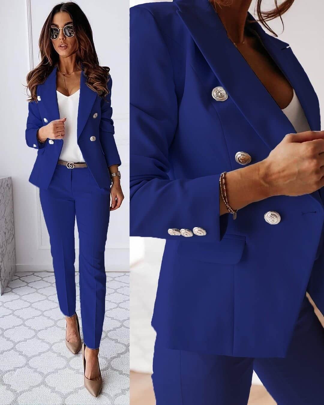 Stijlvolle Dubbelzijdige Blazer en Broek Set voor Dames