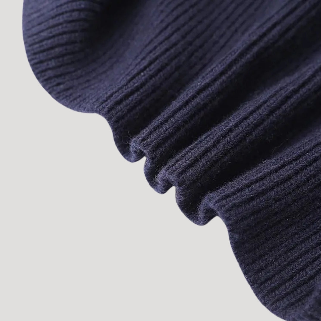 Stijlvolle dames cardigan in navy met trendy denim afwerking