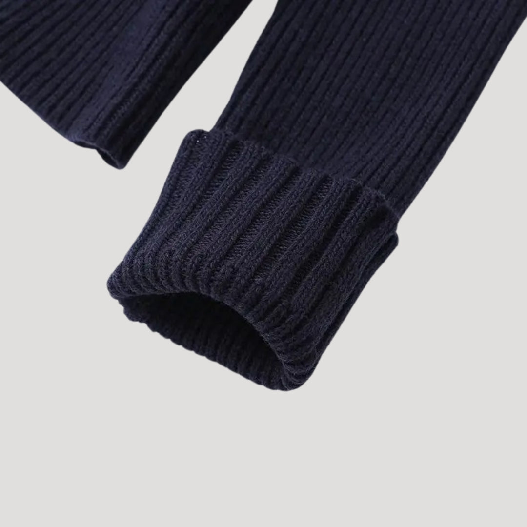 Stijlvolle dames cardigan in navy met trendy denim afwerking