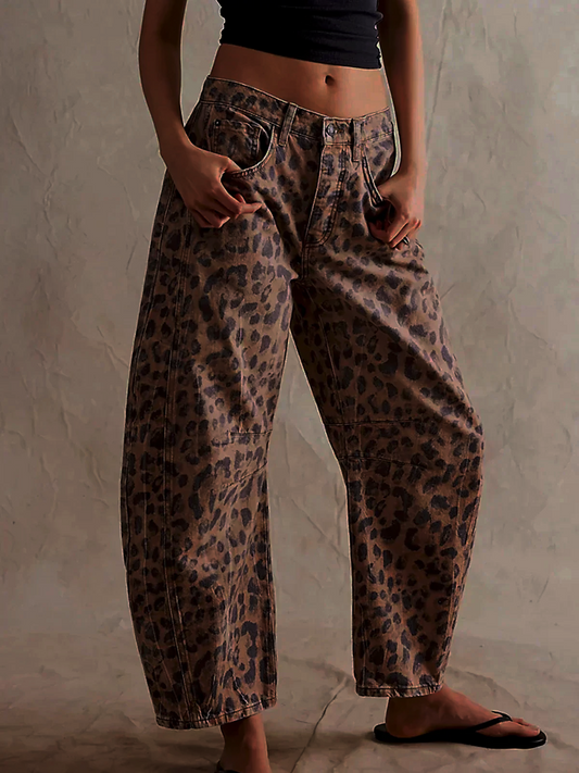Nel | Stijlvolle Leopardprint Barrel Jeans voor Dames