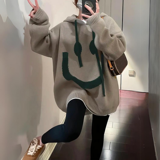 Kai | Comfortabele Plus Size Dames Hoodie met Smiley Gezicht | Gebreid