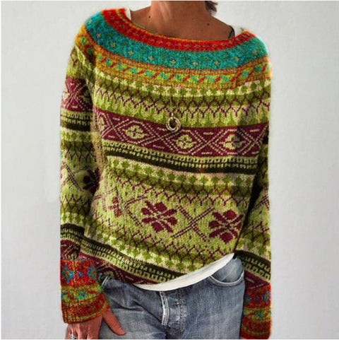 Stijlvolle Vrouwen Trui met Retro Patroon voor de Herfst