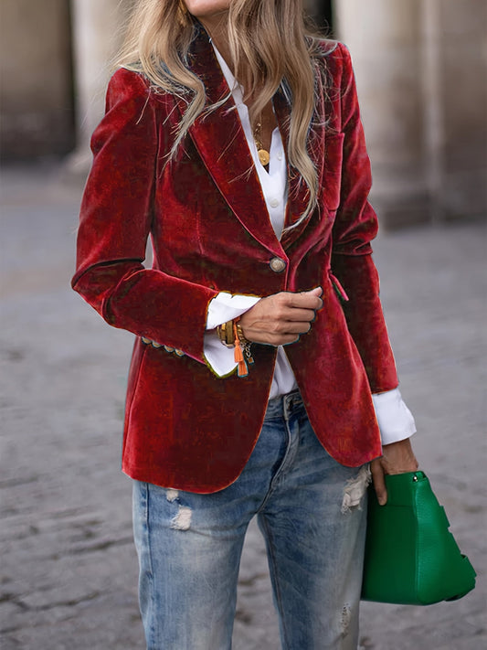 Renate | Luxe Fluwelen Blazer met Gouden Knopen en Moderne Afwerking