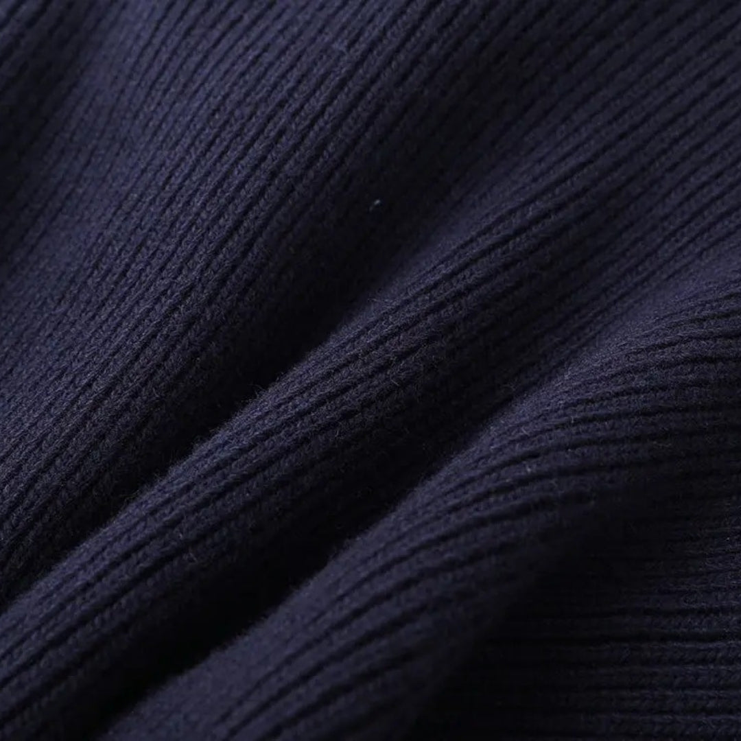 Stijlvolle dames cardigan in navy met trendy denim afwerking