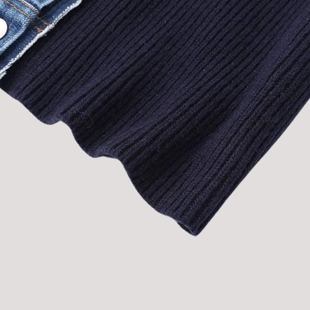 Stijlvolle dames cardigan in navy met trendy denim afwerking