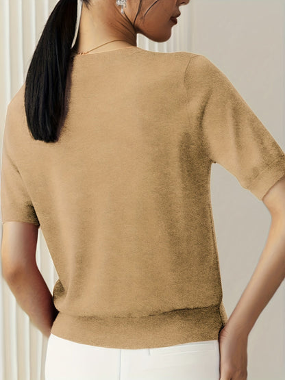 Wilhelmina | Stijlvolle Dames Gebreide Top met Korte Mouwen