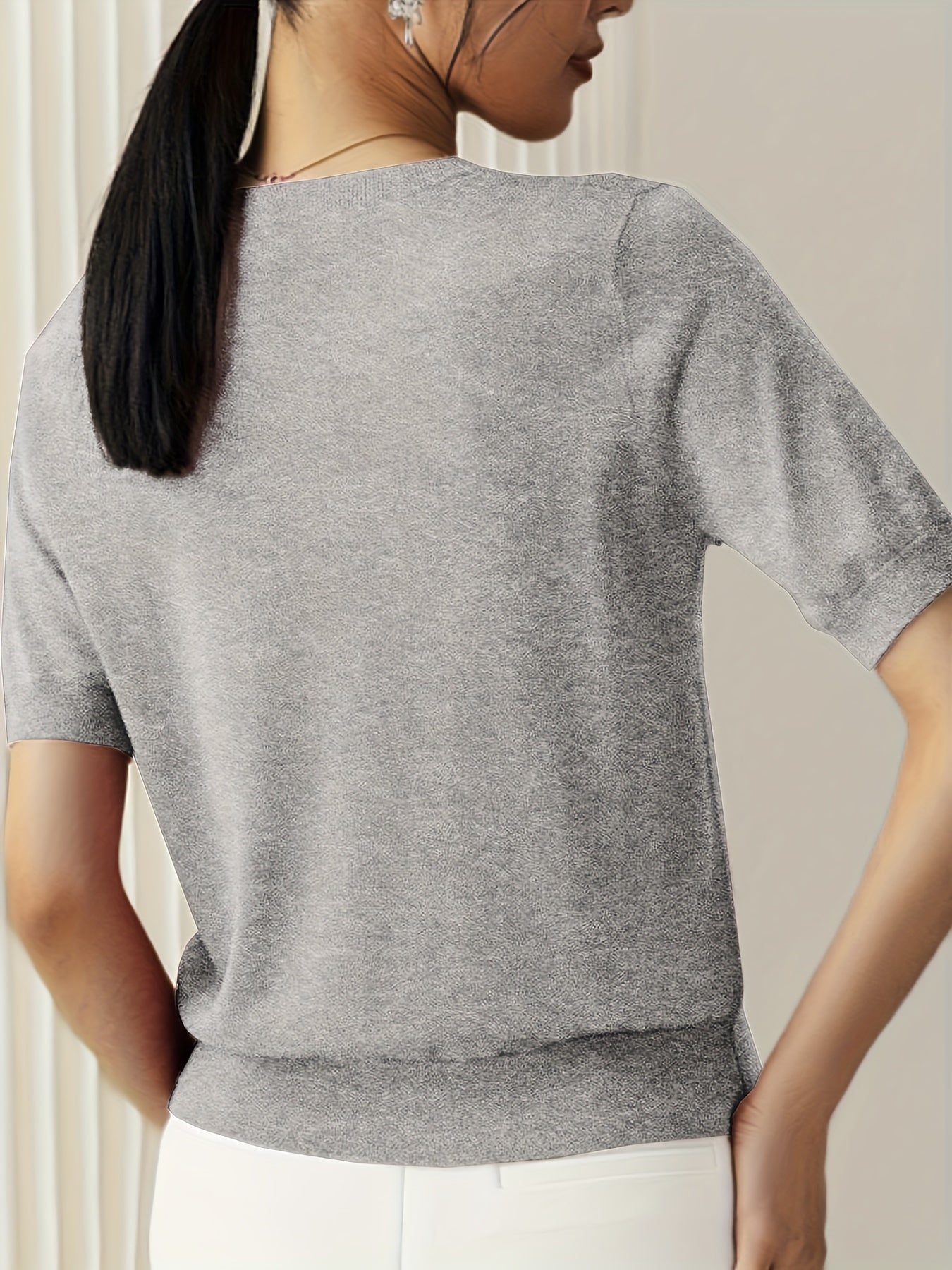 Wilhelmina | Stijlvolle Dames Gebreide Top met Korte Mouwen