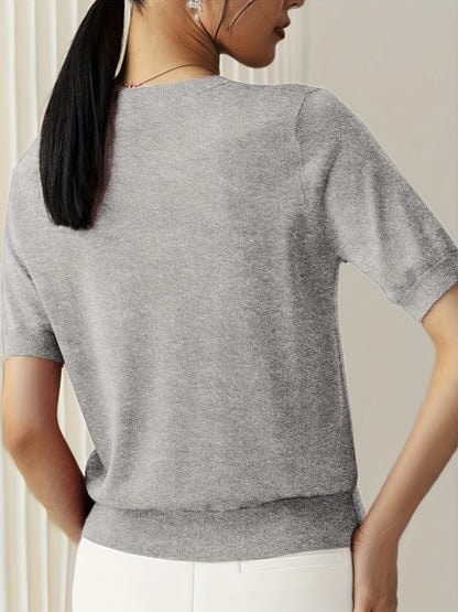Wilhelmina | Stijlvolle Dames Gebreide Top met Korte Mouwen