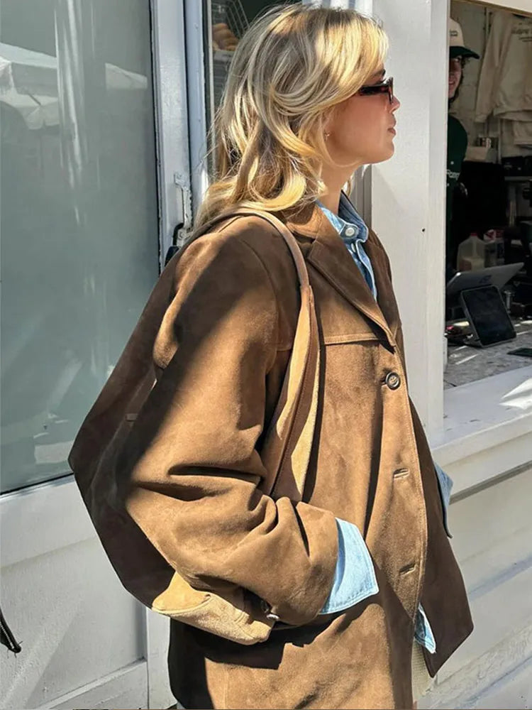 Stijlvolle Bruine Suède Blazer voor Vrouwen | Trendy en Tijdloos