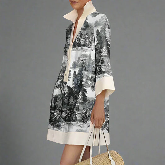 Mechteld | Stijlvolle Vintage Toile Prints Mini Tuniek Jurk voor Dames | Nadia