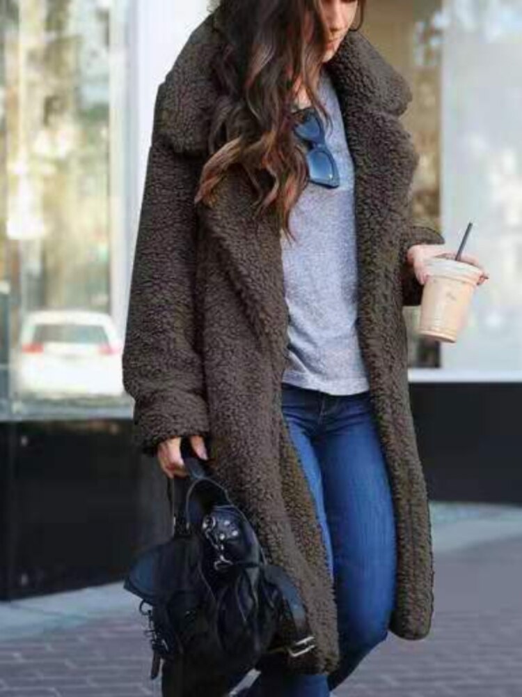 Sietske | Zachte Dames Fleece Teddy Jas Lange Stijl
